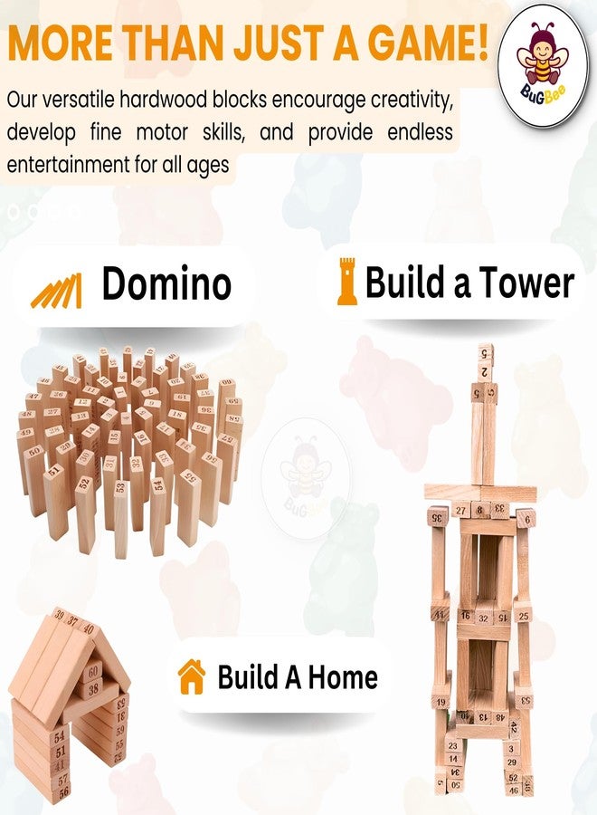 BuGBee Wooden Tumble Tower Game for Kids & Adults | 54 Stacking Blocks with 4 Dice | Classic Tumbling Tower for Parties & Learning Activities | Indoor Skill-Building Game Age 6+ - Image 5